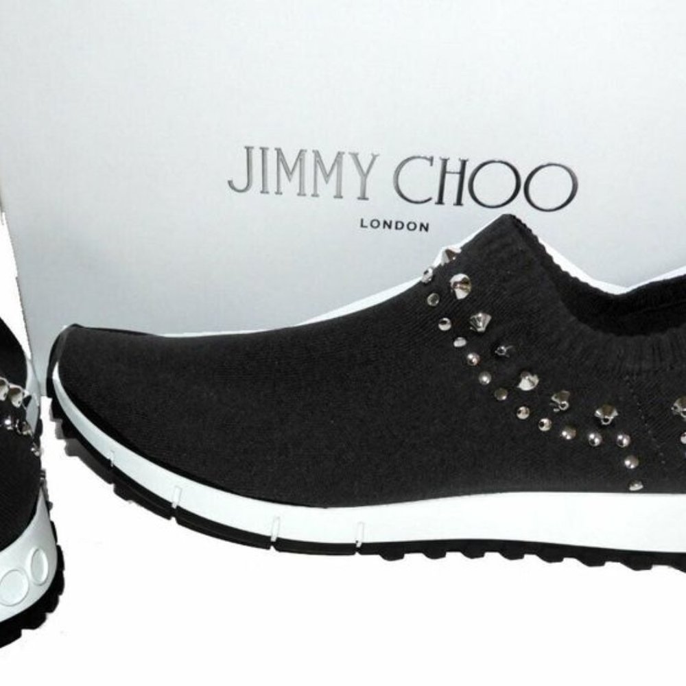 Jimmy Choo Verona Knit Stud Sneakers Black Stretch Sock Flat Shoes 41 Low top